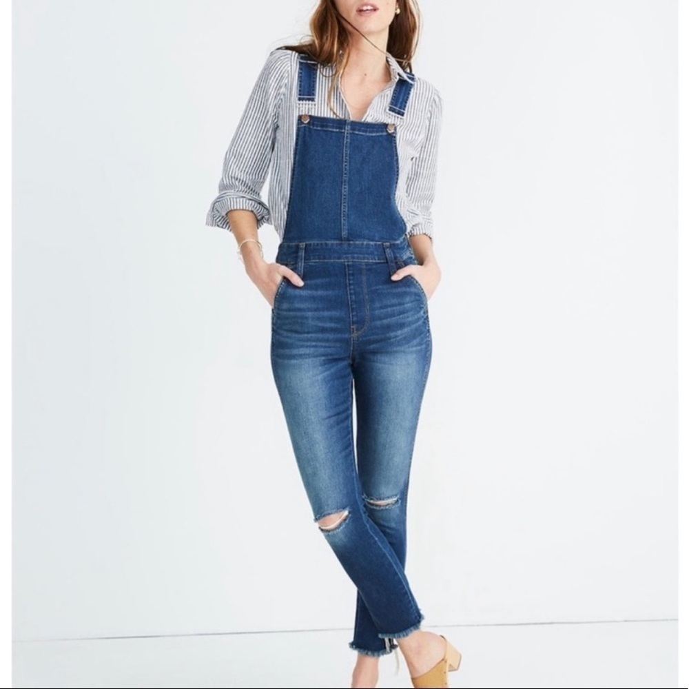 Madewell Roadtripper Overalls Brodie Wash Distressed Frayed Hem Size XS Women’s